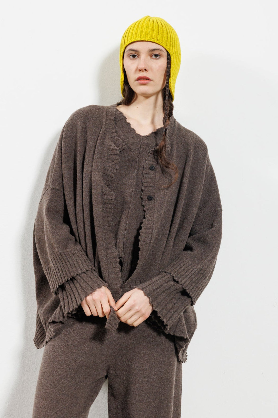 Serienumerica cardigan - oversized - recycled cashmere - taupe brown - one size