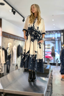 Serienumerica dress. Cotton. Long i hand-painted