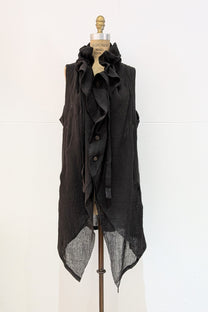 Shinyaseki Raw Linen Vest Black - Made in Japan