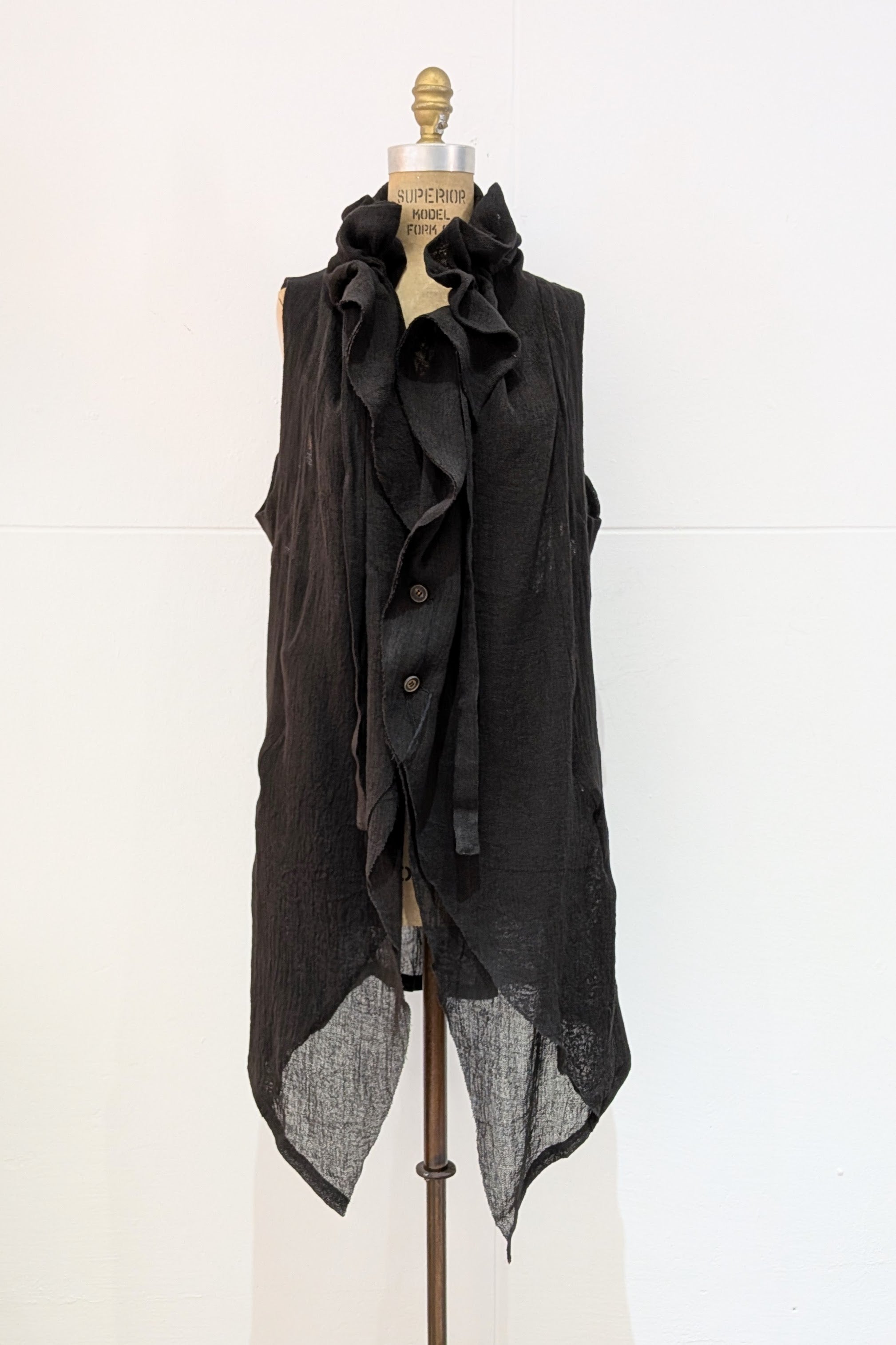 Shinyaseki Raw Linen Vest Black - Made in Japan