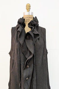 Shinyaseki Raw Linen Vest Black - Made in Japan