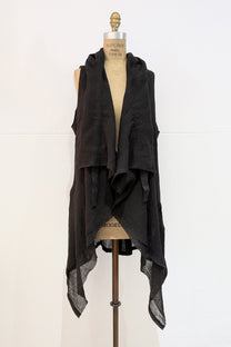 Shinyaseki Raw Linen Vest Black - Made in Japan