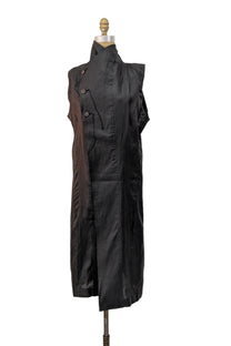 Shinyaseki Long Waxed Linen vest, Leather look, Japan, Black