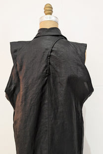 Shinyaseki Long Waxed Linen vest, Leather look, Japan, Black