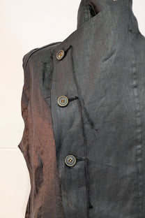 Shinyaseki Long Waxed Linen vest, Leather look, Japan, Black