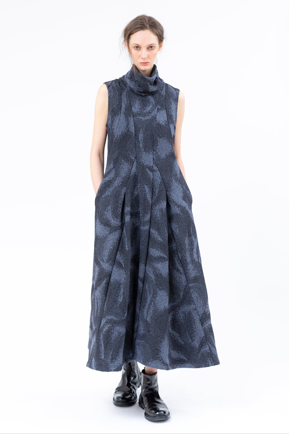 Shinyaseki - dress - high neck - cotton - Jacquard - maxi midi - Made in Japan