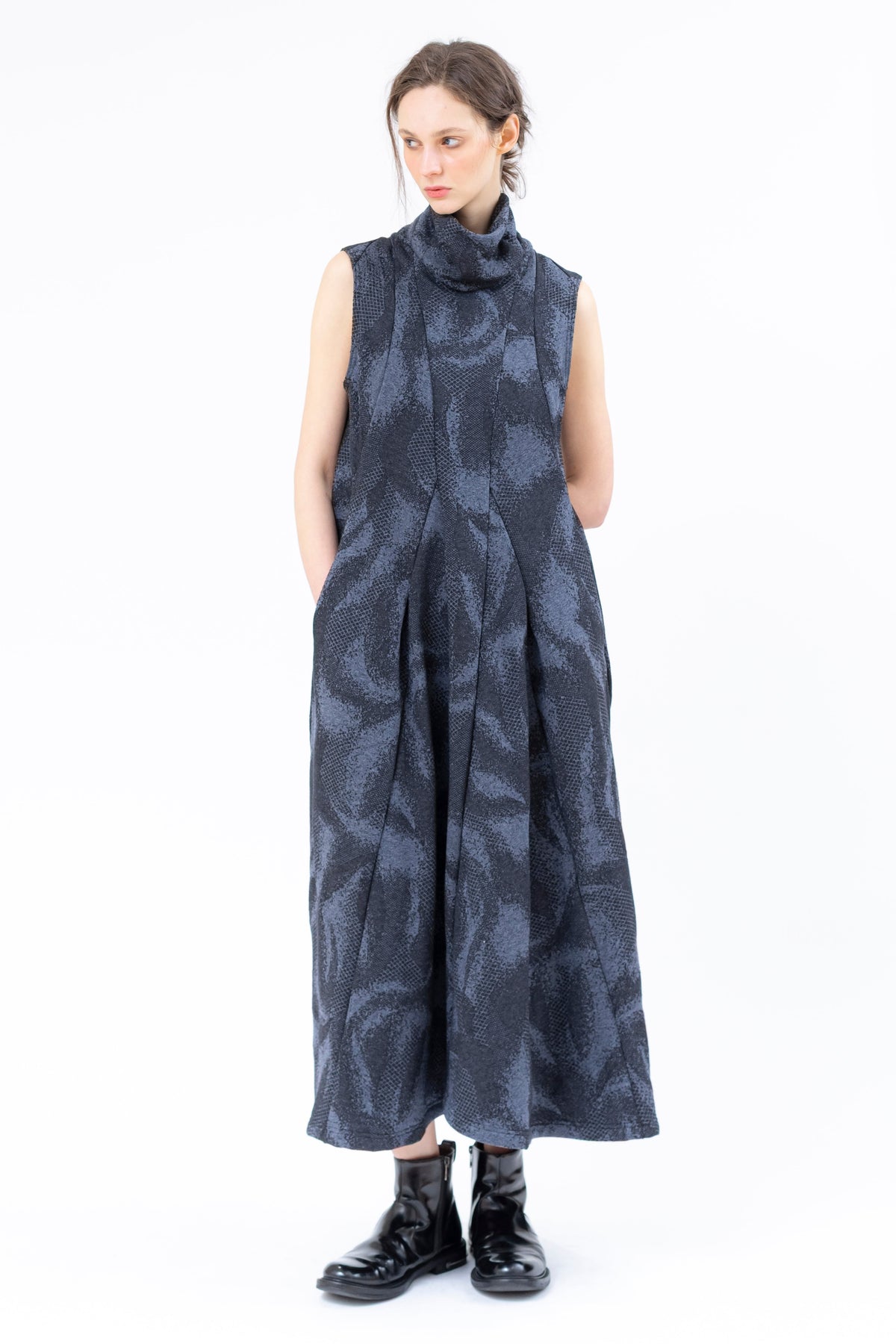 Shinyaseki - dress - high neck - cotton - Jacquard - maxi midi - Made in Japan