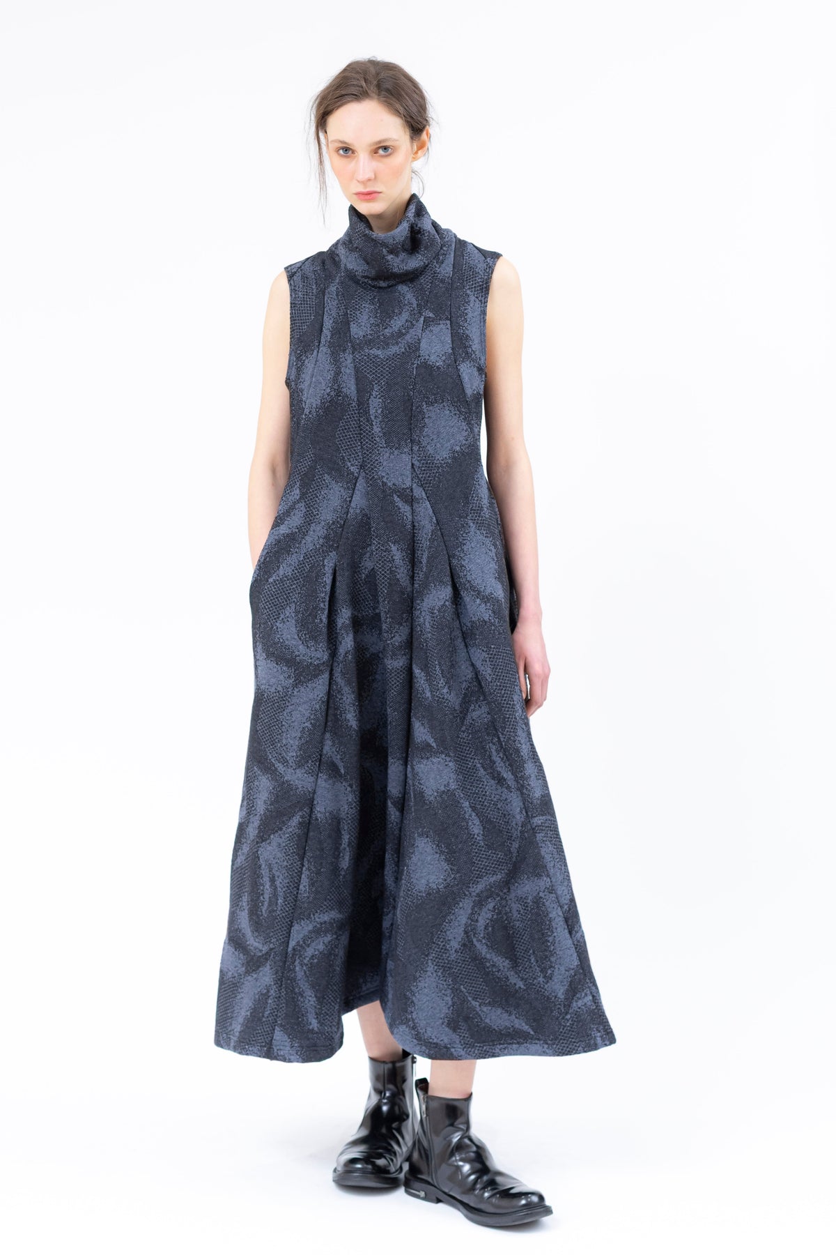 Shinyaseki - dress - high neck - cotton - Jacquard - maxi midi - Made in Japan
