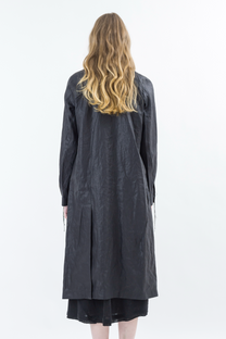 Shinyaseki Duster Trench Coat Japanese Waxed Linen Black