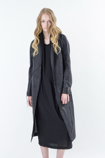 Shinyaseki Duster Trench Coat Japanese Waxed Linen Black