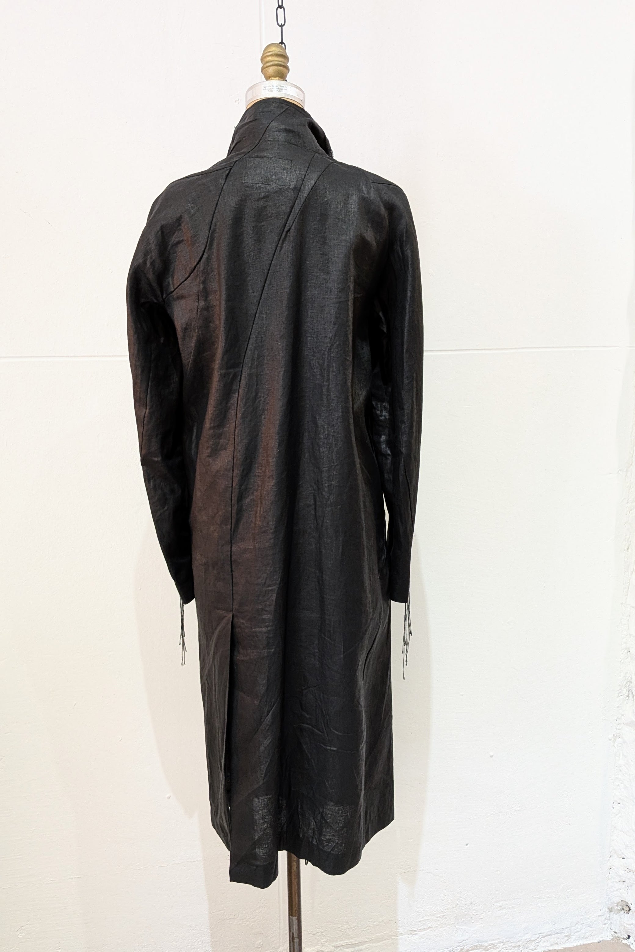 Shinyaseki Duster Trench Coat Japanese Waxed Linen Black