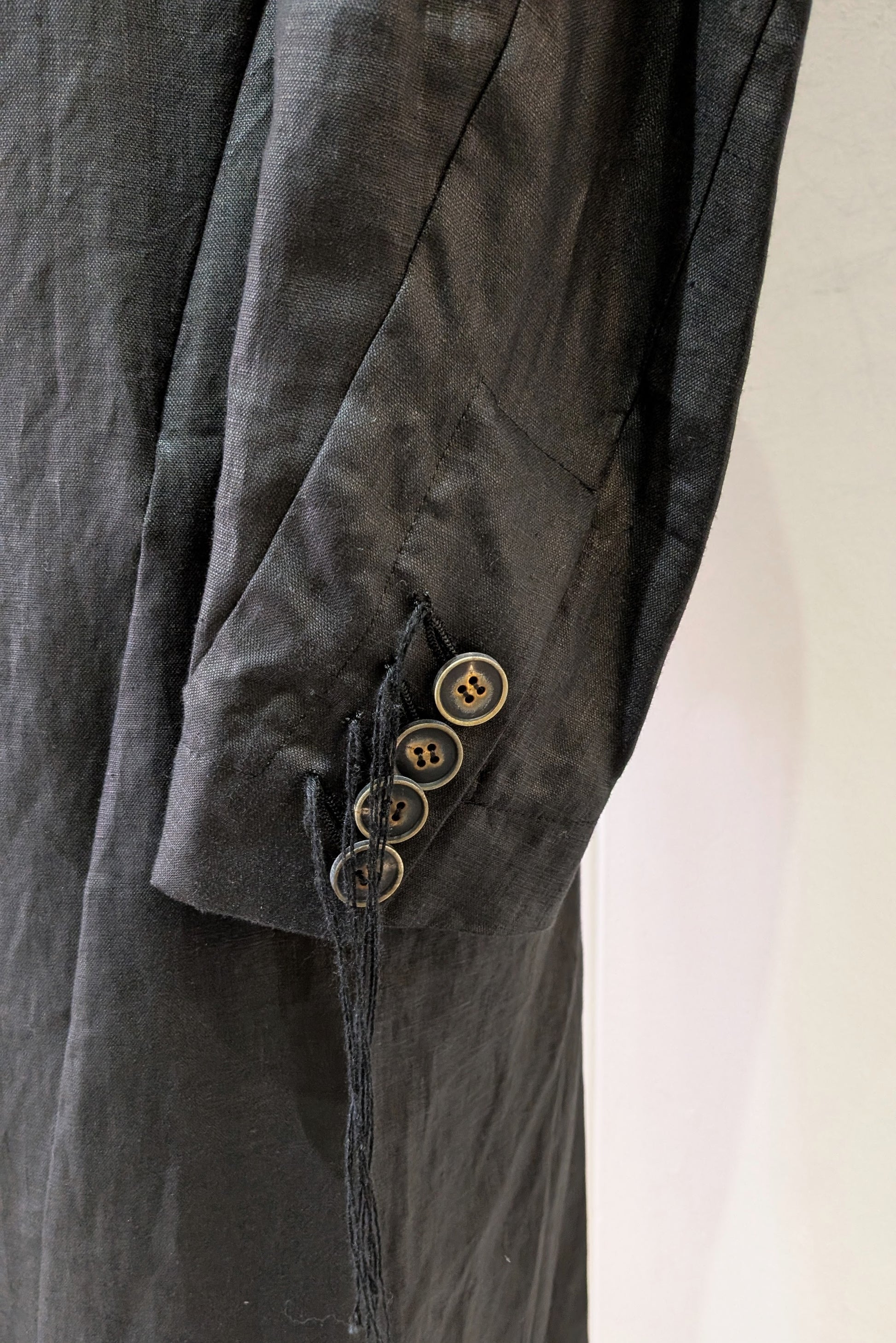 Shinyaseki Duster Trench Coat Japanese Waxed Linen Black