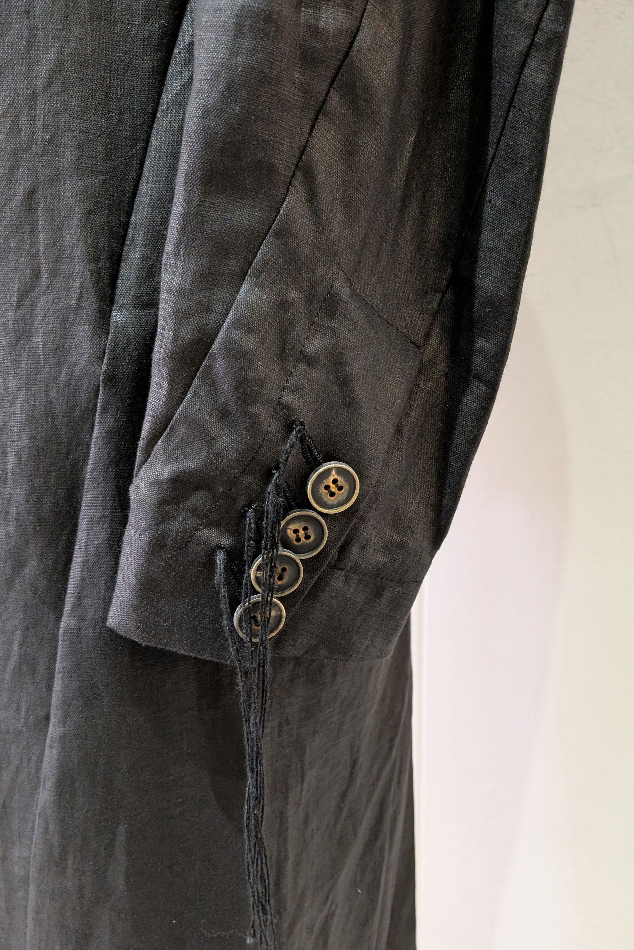 Shinyaseki Duster Trench Coat Japanese Waxed Linen Black