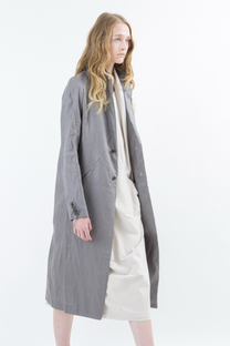 Shinyaseki Duster Trench Coat Japanese Waxed Linen Gray