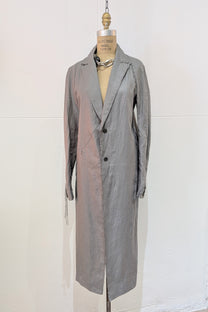 Shinyaseki Duster Trench Coat Japanese Waxed Linen Gray