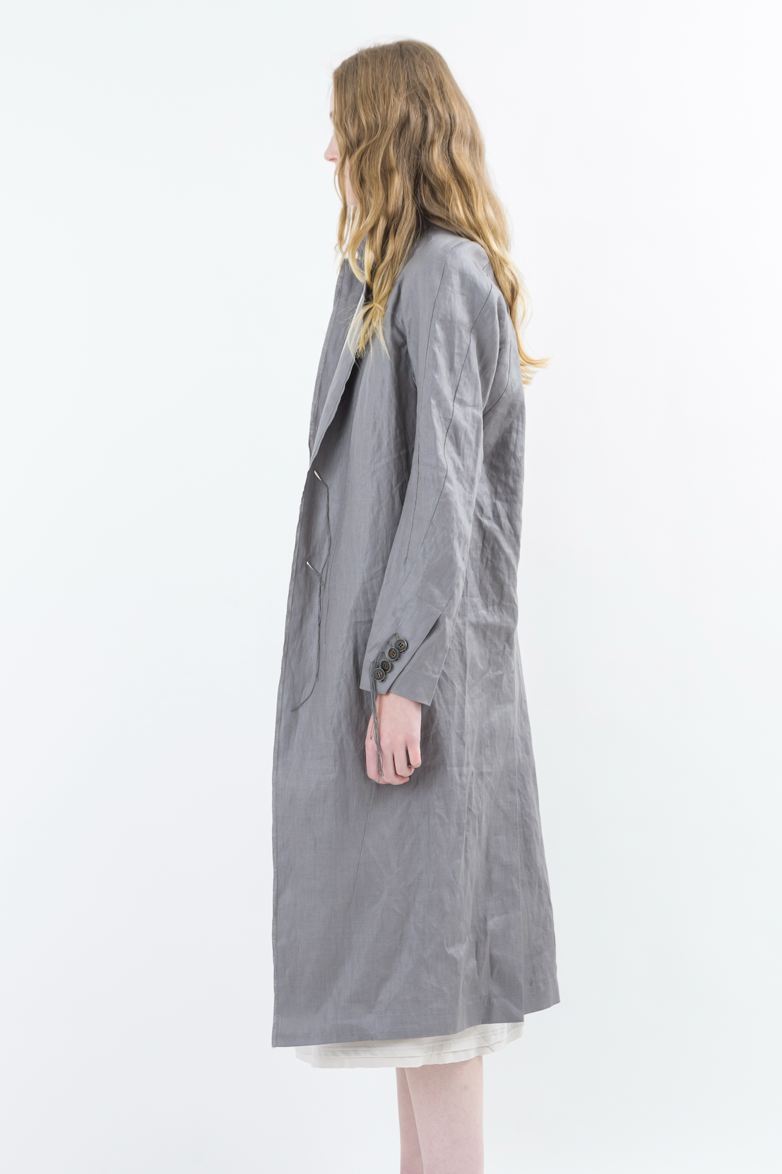 Shinyaseki Duster Trench Coat Japanese Waxed Linen Gray