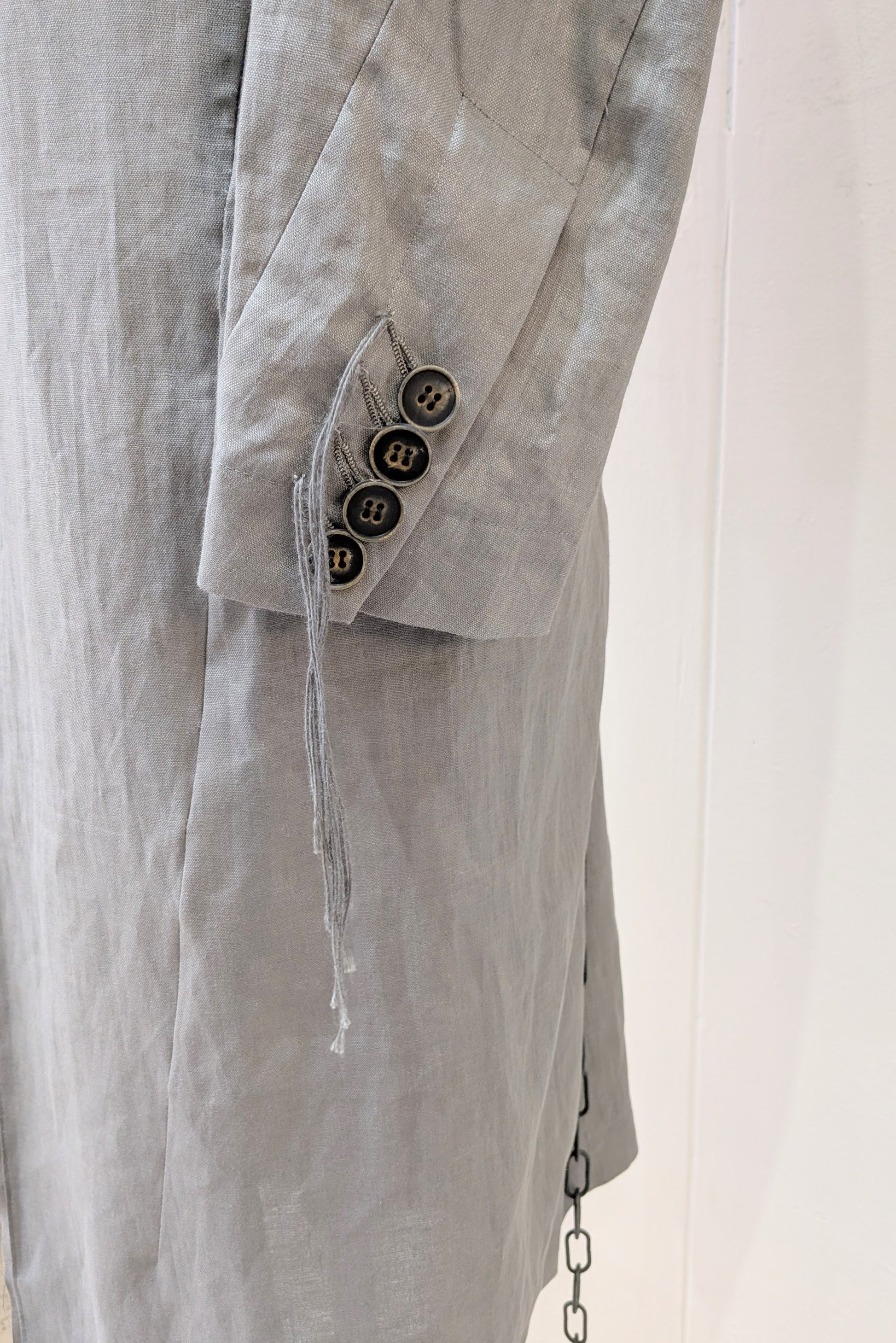 Shinyaseki Duster Trench Coat Japanese Waxed Linen Gray