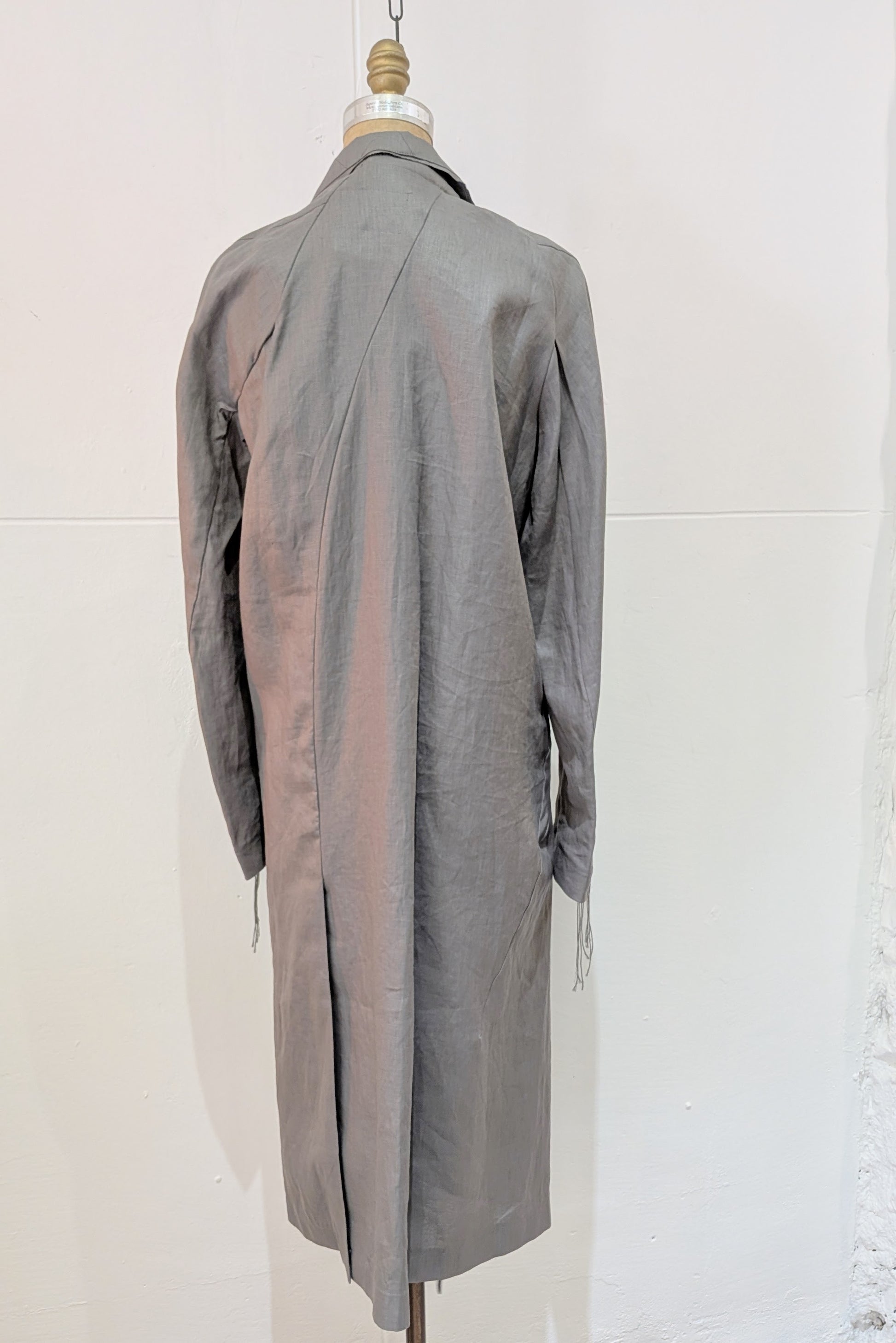 Shinyaseki Duster Trench Coat Japanese Waxed Linen Gray