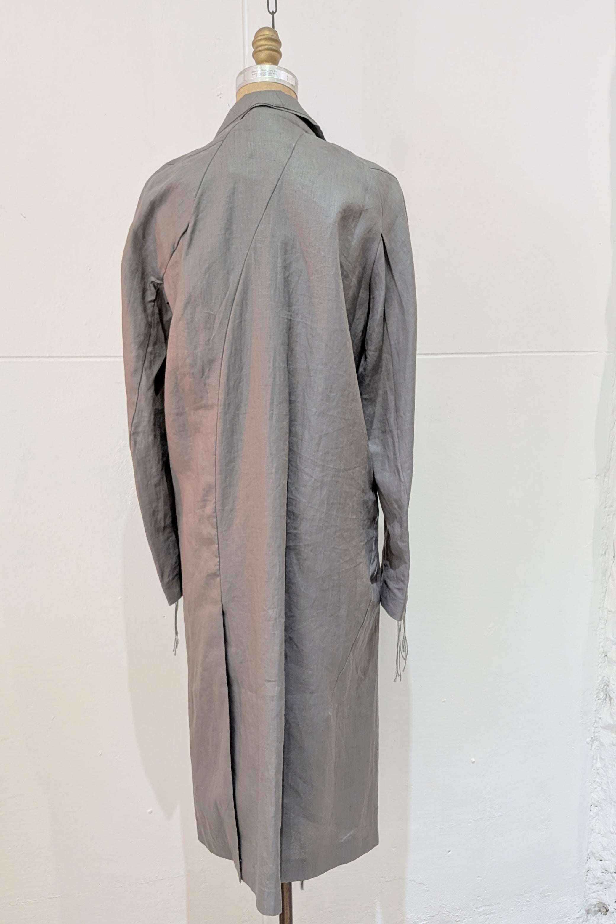 Shinyaseki Duster Trench Coat Japanese Waxed Linen Gray