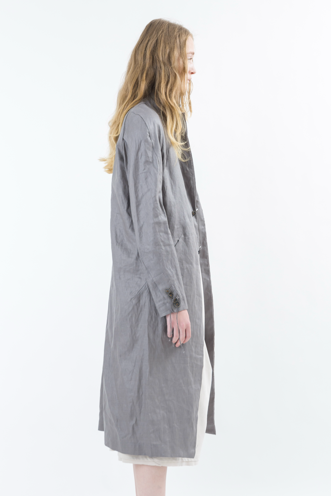 Shinyaseki Duster Trench Coat Japanese Waxed Linen Gray