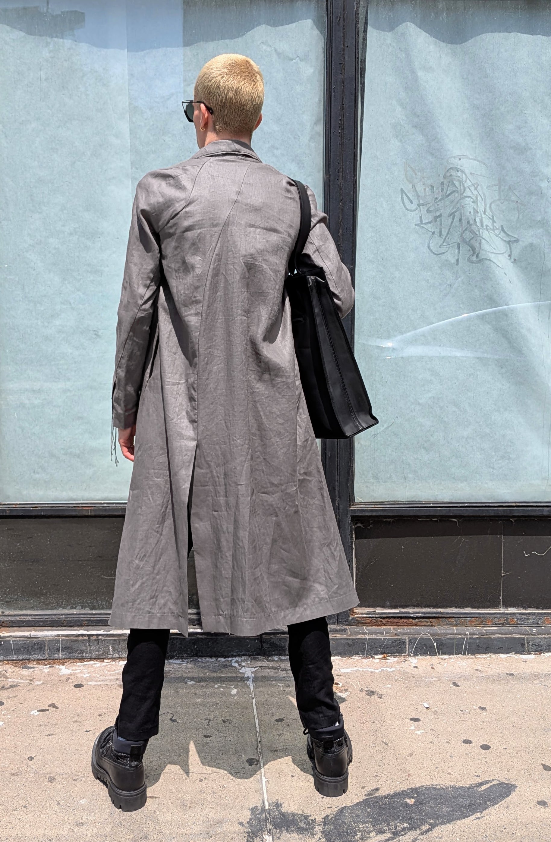 Shinyaseki Duster Trench Coat Japanese Waxed Linen Gray