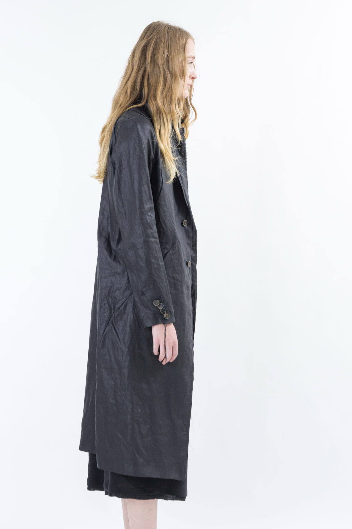 Shinyaseki Duster Trench Coat Japanese Waxed Linen Black