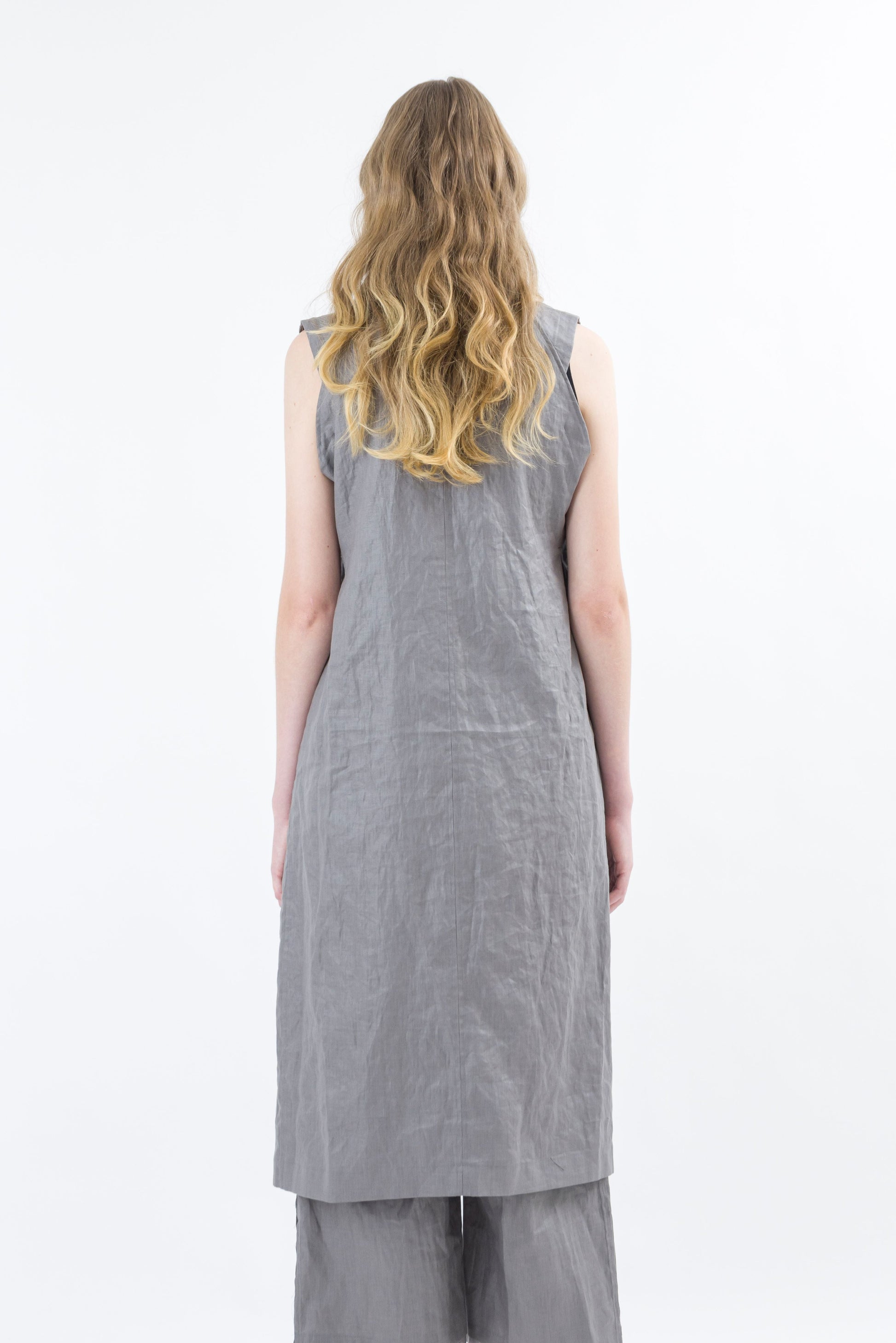 Shinyaseki Long Waxed Linen Vest Gray Japan