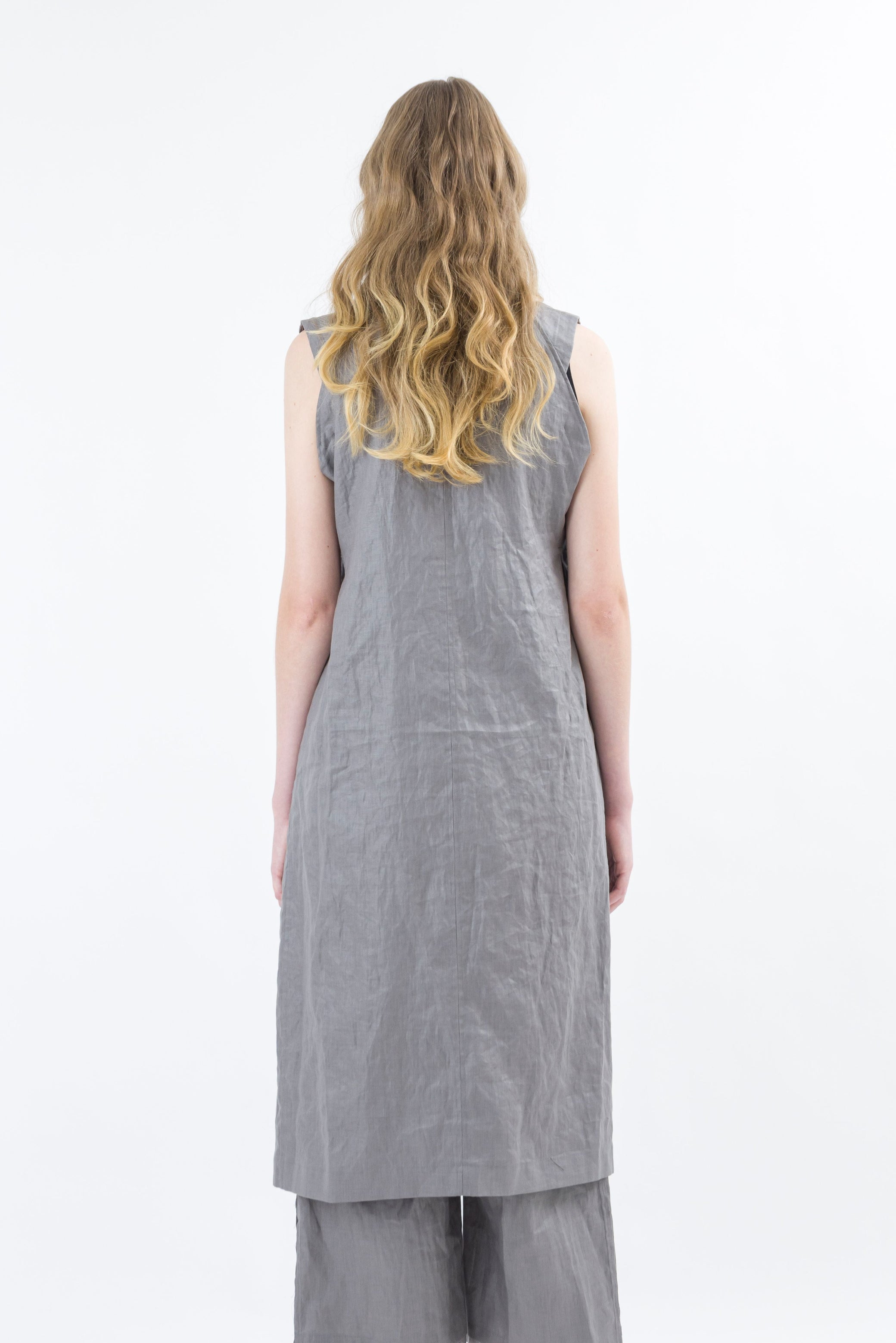 Shinyaseki Long Waxed Linen Vest Gray Japan