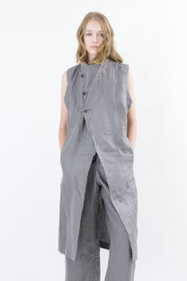 Shinyaseki Long Waxed Linen Vest Gray Japan
