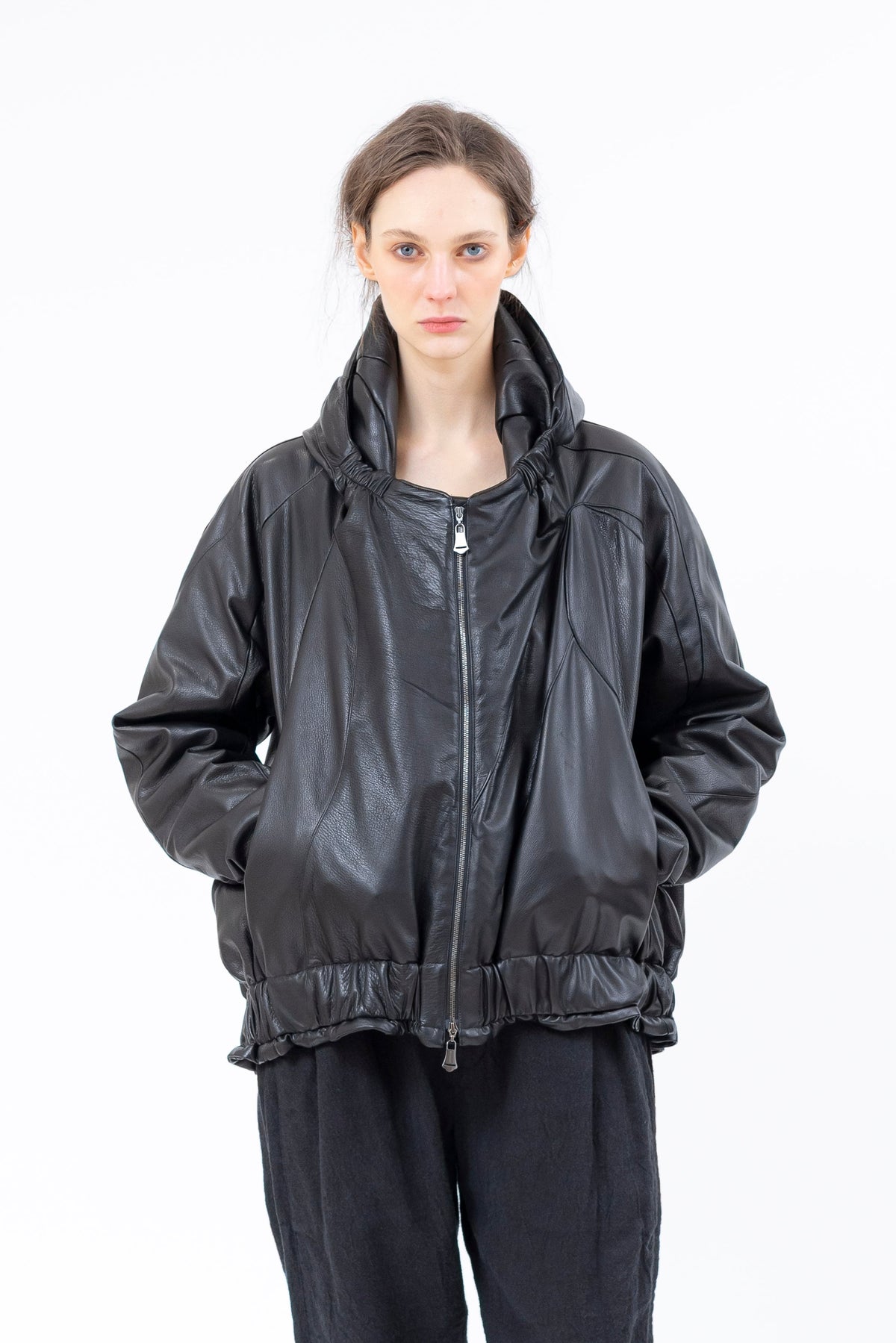 Sinyaseki - Leather Jacket- Hood - Oversized - Unisex - Black