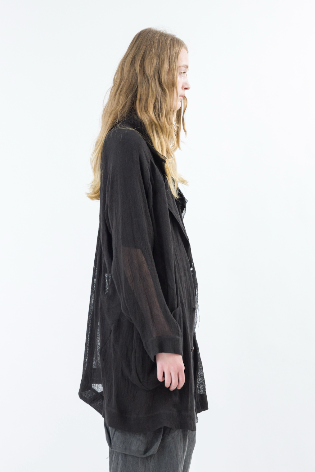 Sinyaseki Sheer Linen Japanese Oversized Jacket Black
