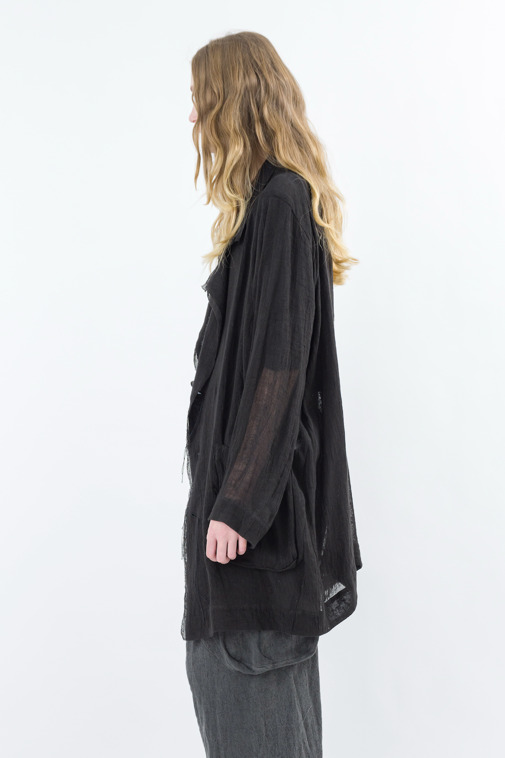 Sinyaseki Sheer Linen Japanese Oversized Jacket Black