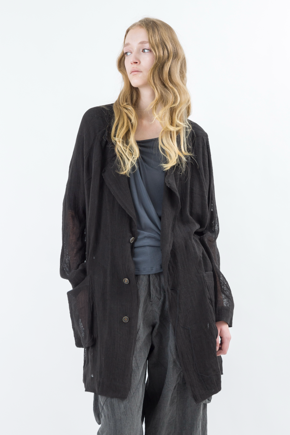 Sinyaseki Sheer Linen Japanese Oversized Jacket Black