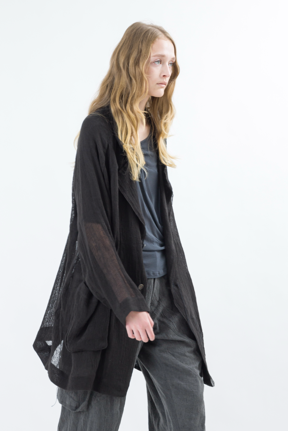 Sinyaseki Sheer Linen Japanese Oversized Jacket Black
