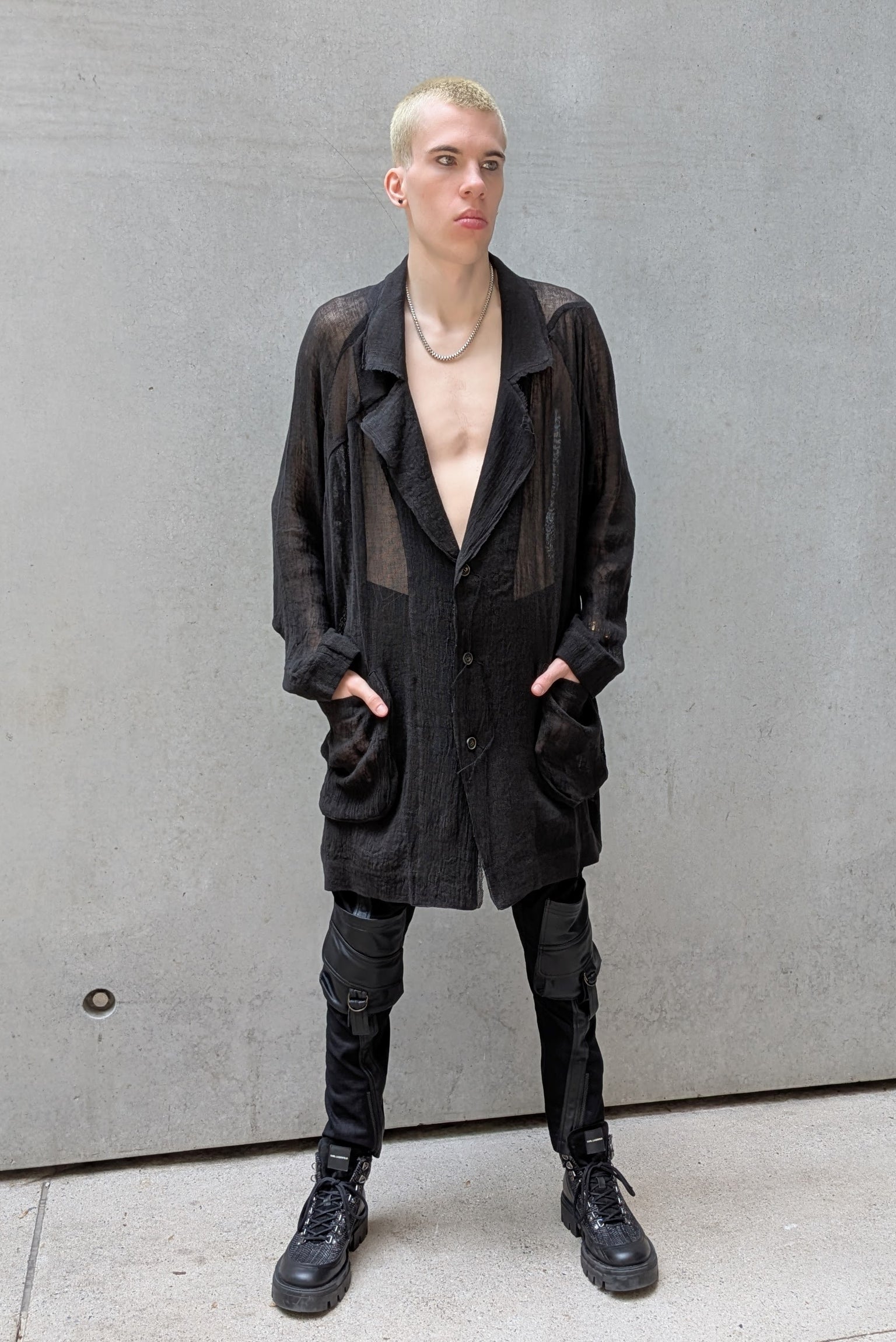 Sinyaseki Sheer Linen Japanese Oversized Jacket Black