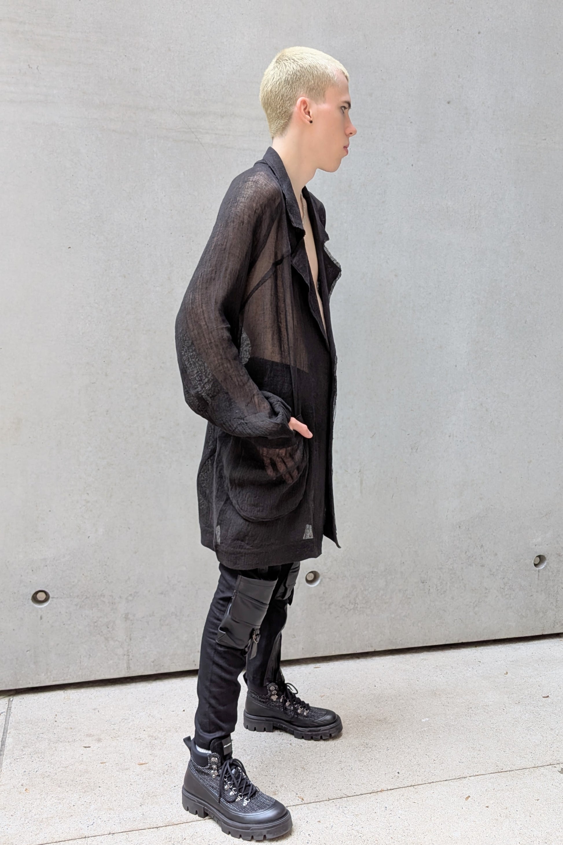 Sinyaseki Sheer Linen Japanese Oversized Jacket Black