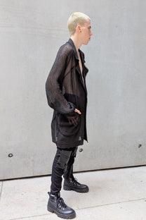 Sinyaseki Sheer Linen Japanese Oversized Jacket Black