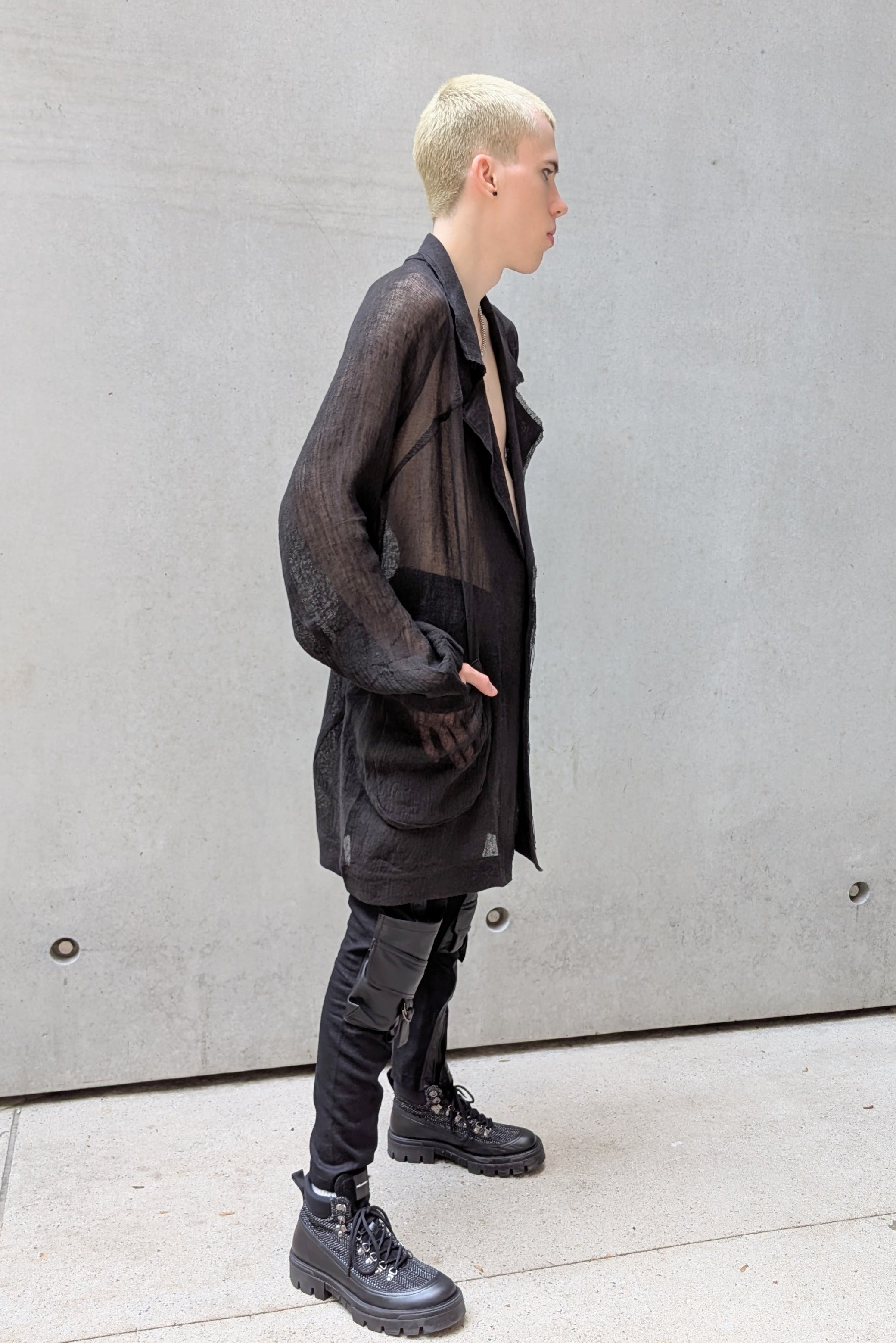 Sinyaseki Sheer Linen Japanese Oversized Jacket Black