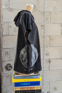 Sleeveless hoodie - distressed - cotton - wings or skull