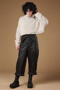 Studio-b3-pants-high waist - black - coated cotton