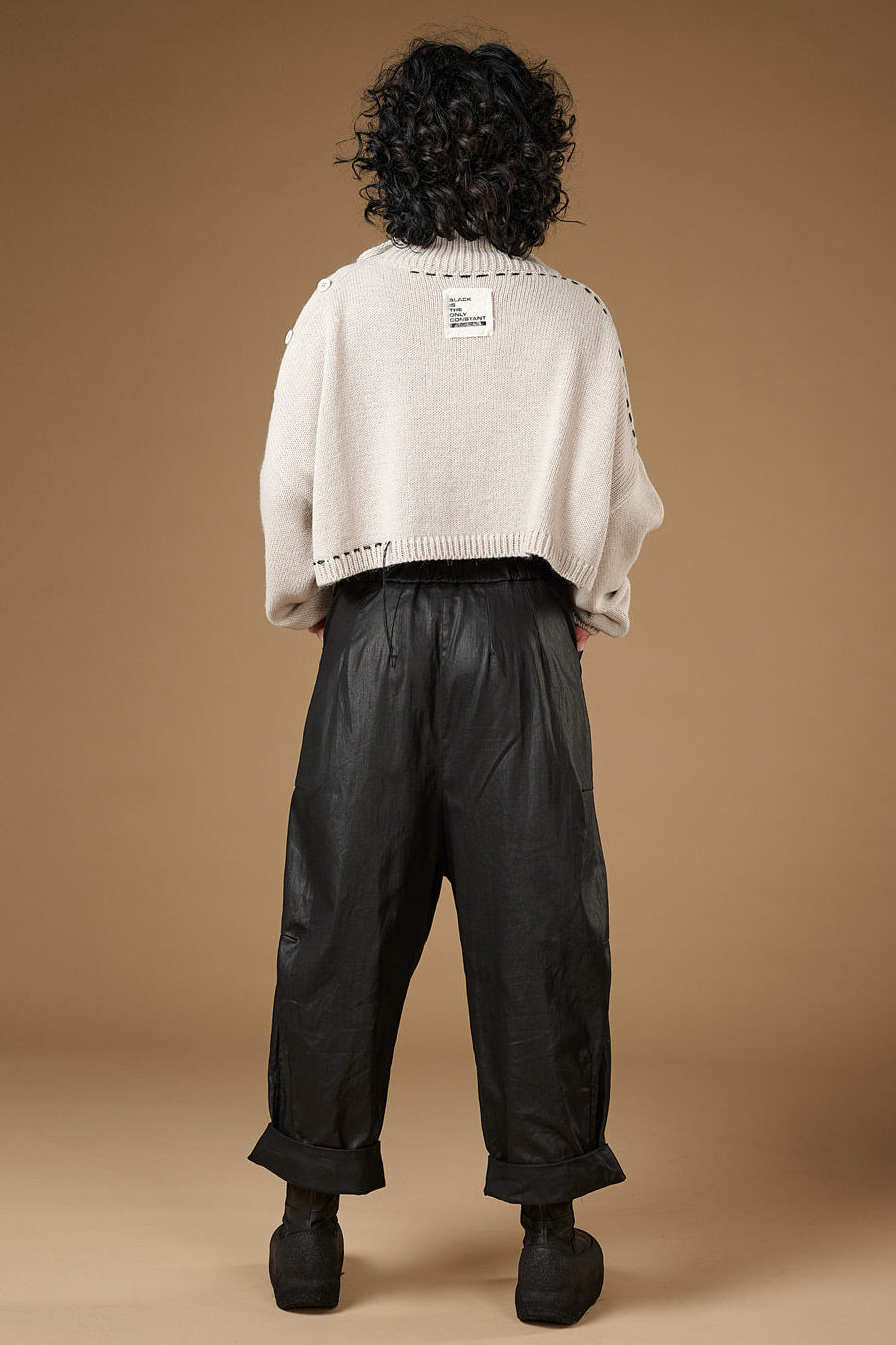 Studio-b3-pants-high waist - black - coated cotton