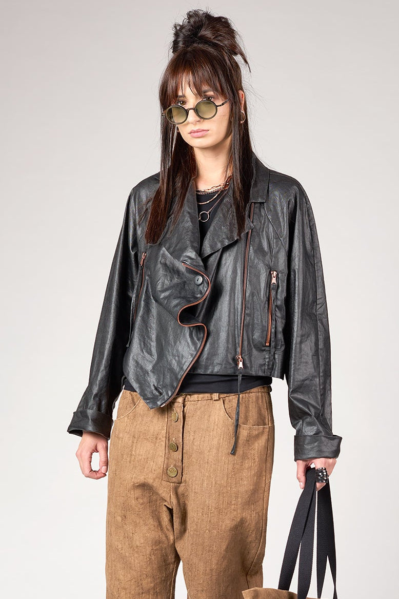 Studio B3 - Bier jacket - Cotton Linen Waxed, Leather look - Black