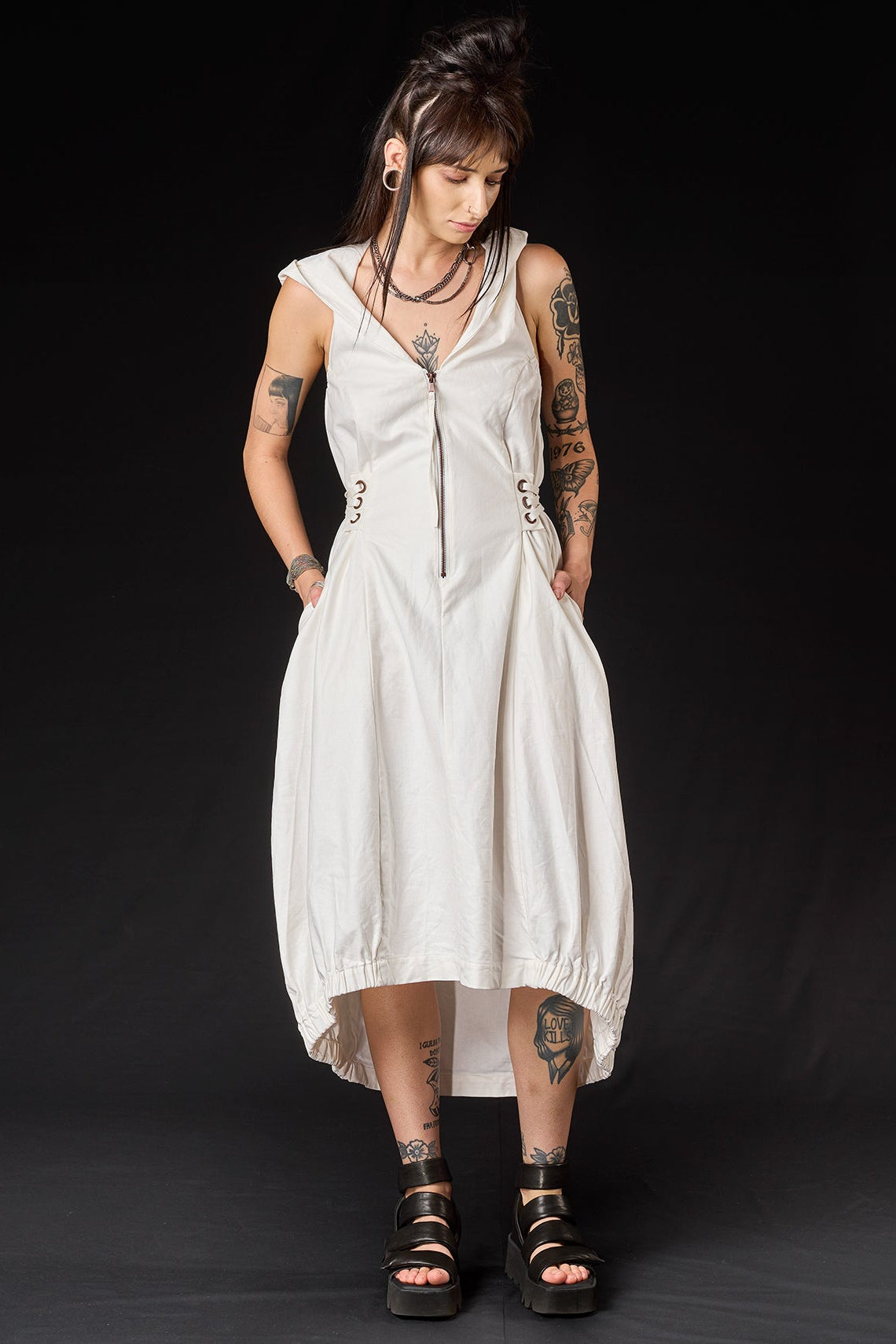 Studio B3 - Dress - Cotton Linen waxed  - Zippers - Black