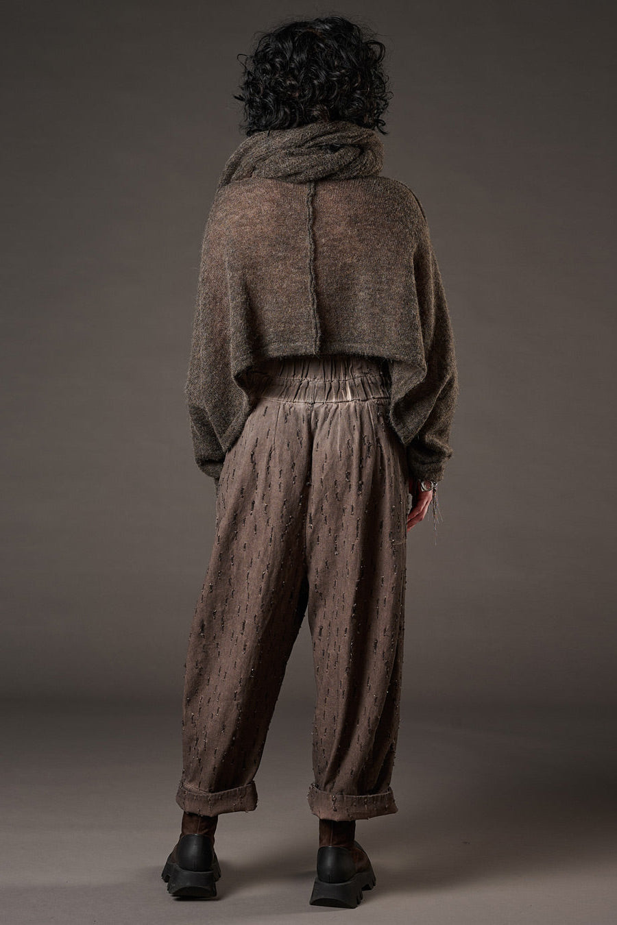 Studio B3 - High waist pants - buttons front - brown - Distressed