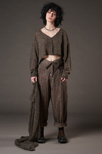 Studio B3 - High waist pants - buttons front - brown - Distressed