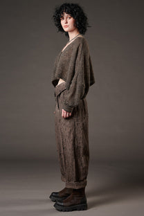 Studio B3 - High waist pants - buttons front - brown - Distressed