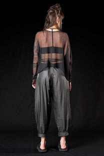 Studio B3 - Pants trousers - Coated linen, leather look, avant-garde, black