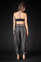 Studio B3 - Pants trousers - Coated linen, leather look, avant-garde, black