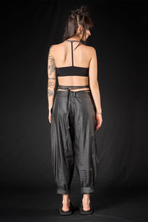 Studio B3 - Pants trousers - Coated linen, leather look, avant-garde, black