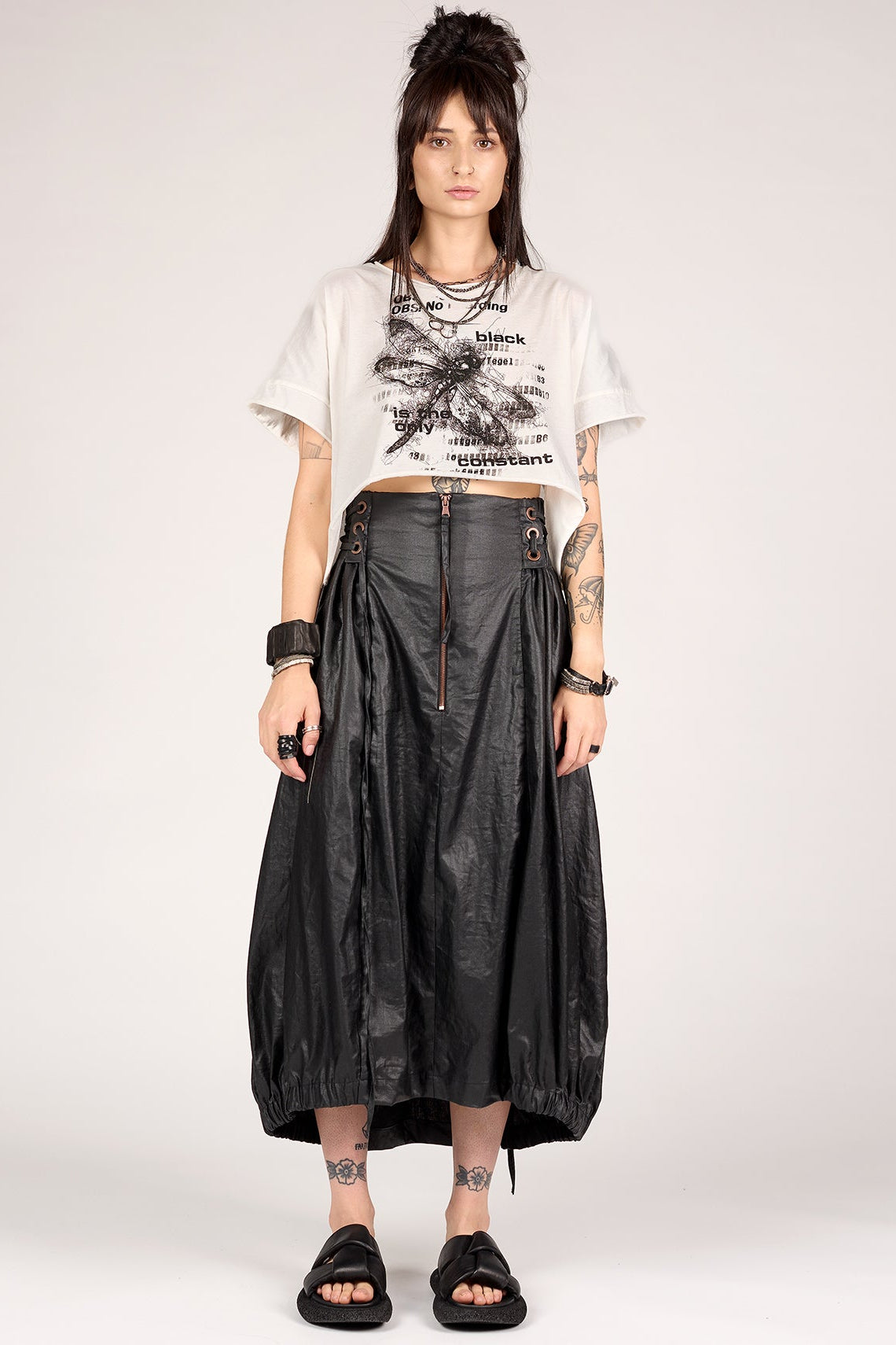 Studio B3 - Skirt - midi - Coated Linen Leather look - Black